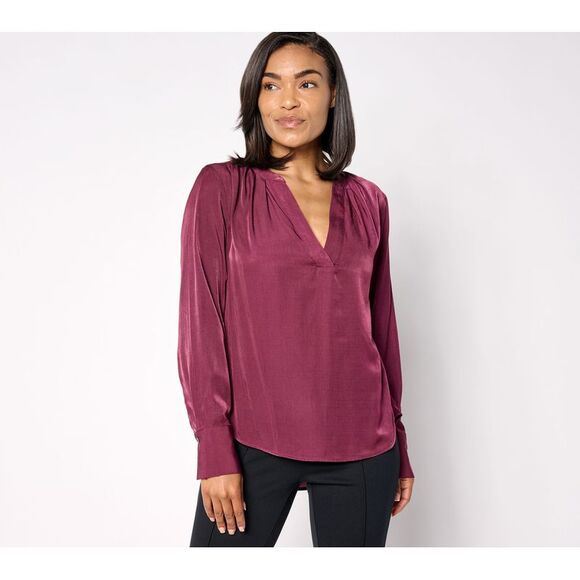 BEAUTIFUL by Lawrence Zarian Women's Top Sz XL Split V-Neck Pleat Purple A654829 - Picture 1 of 4